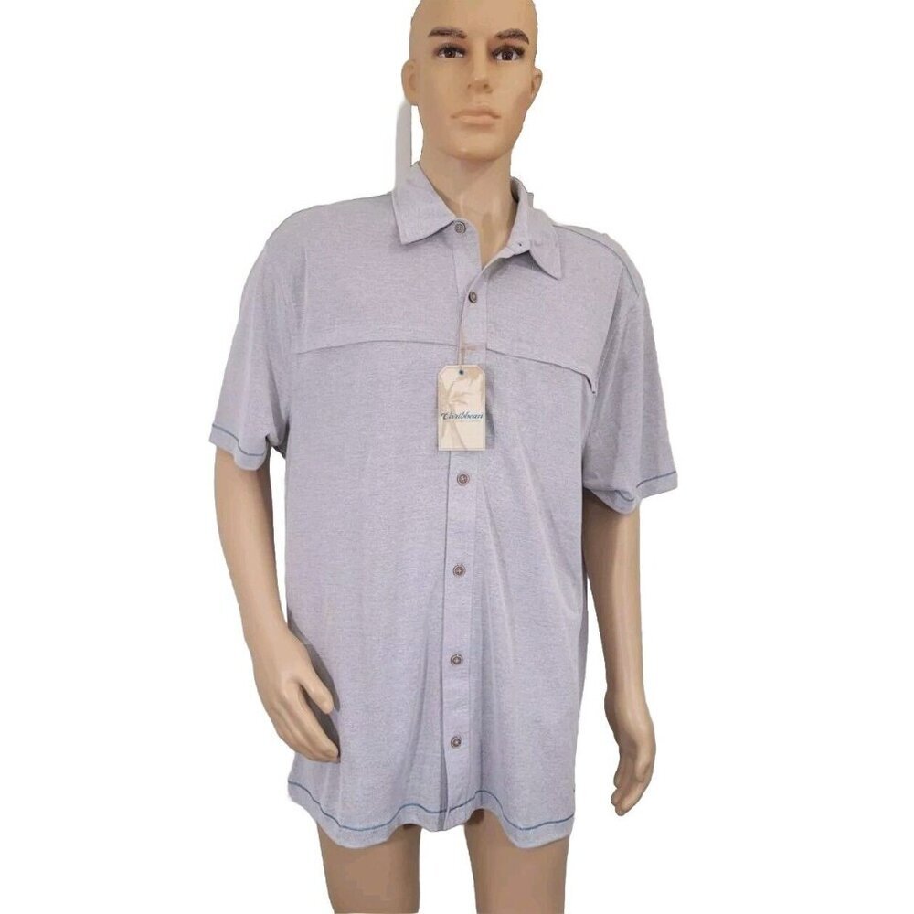 Caribbean Men's Shirt Size L Tan Beige Short Sleeve Button Up NWT (37)